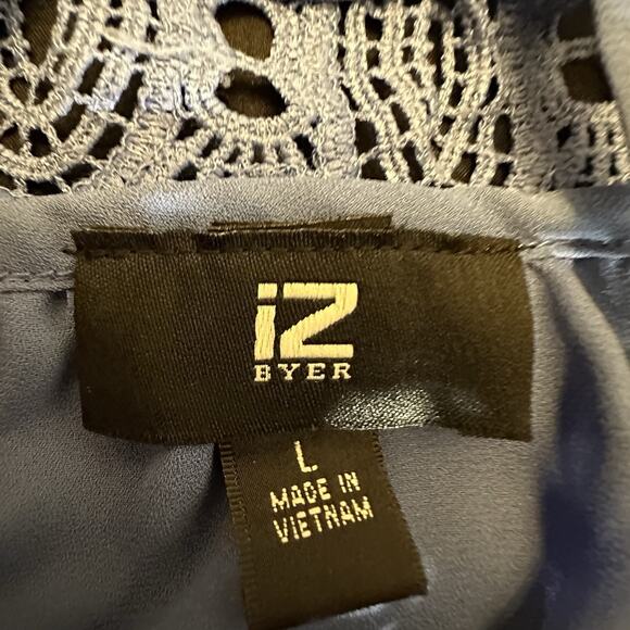 Iz Byer Off-shoulder Light Blue Ramie Dress W/ Eyelit Crochet Lace Trim Size L - Picture 4 of 6